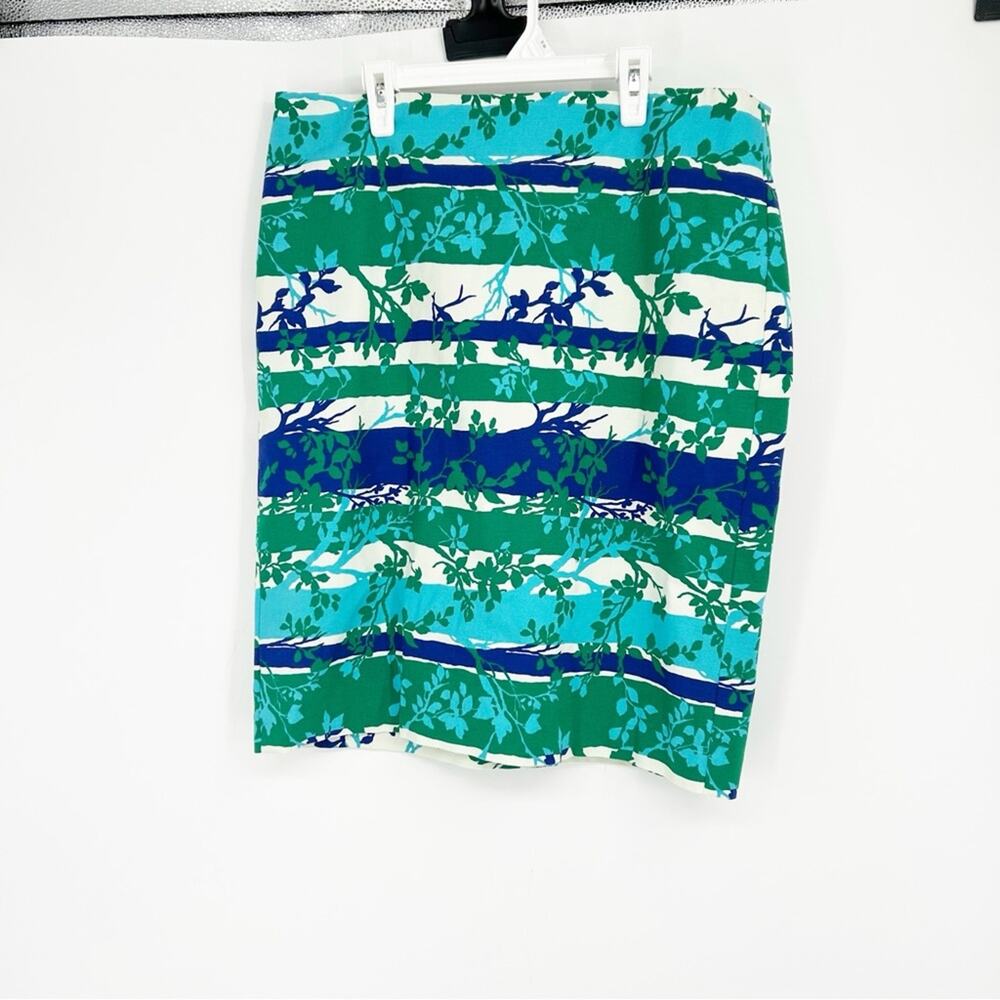 Talbots Blue &‎ Green Floral Leaf Print Pencil Skirt Size 16P